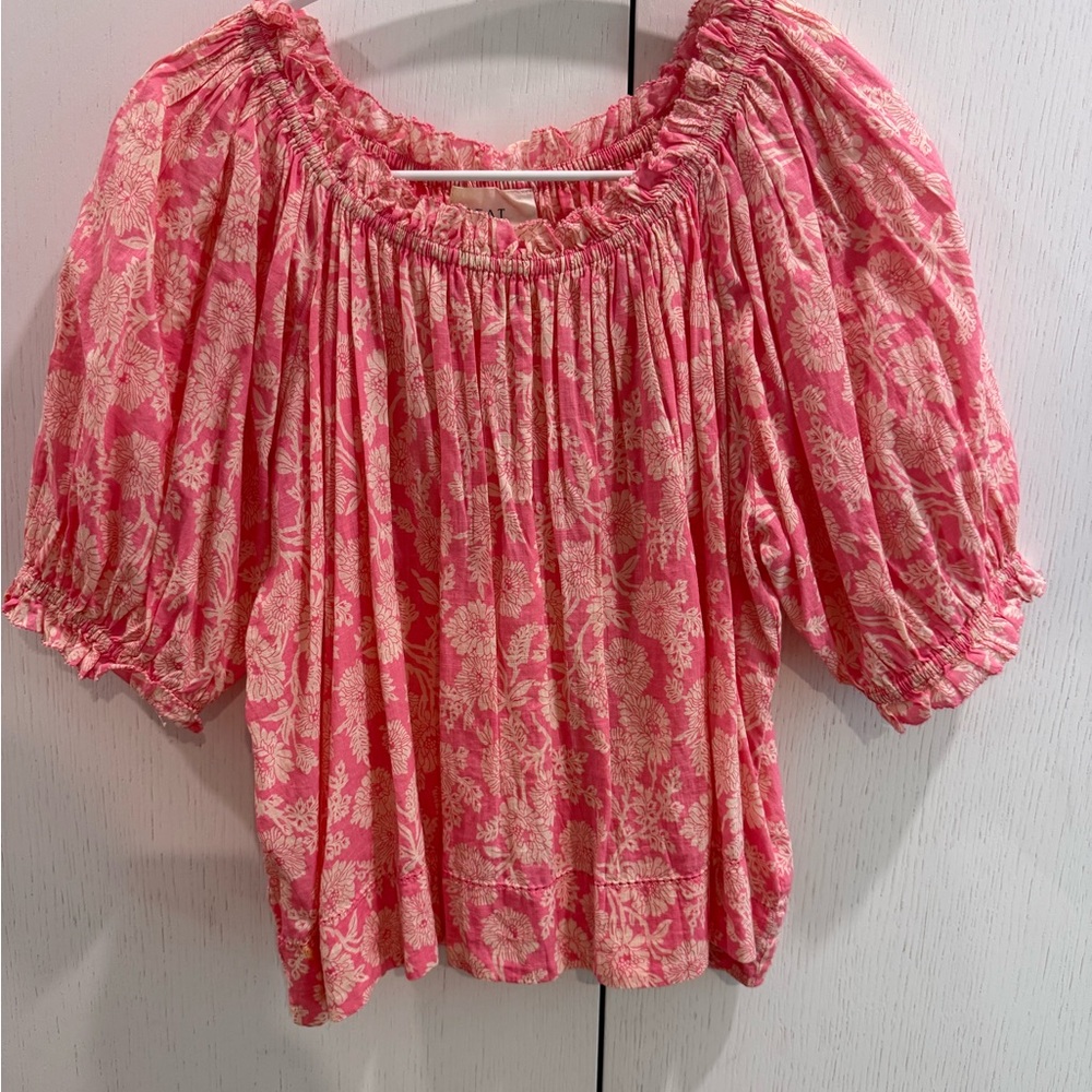 The GREAT Pink Floral Peasant Top